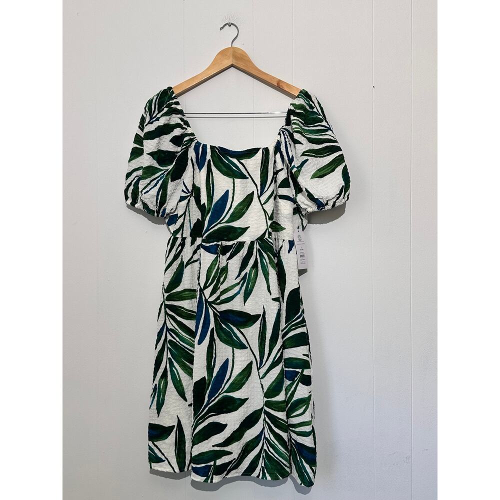 Time‎ and Tru Botanical print Puff Sleeve Mini Dress Large